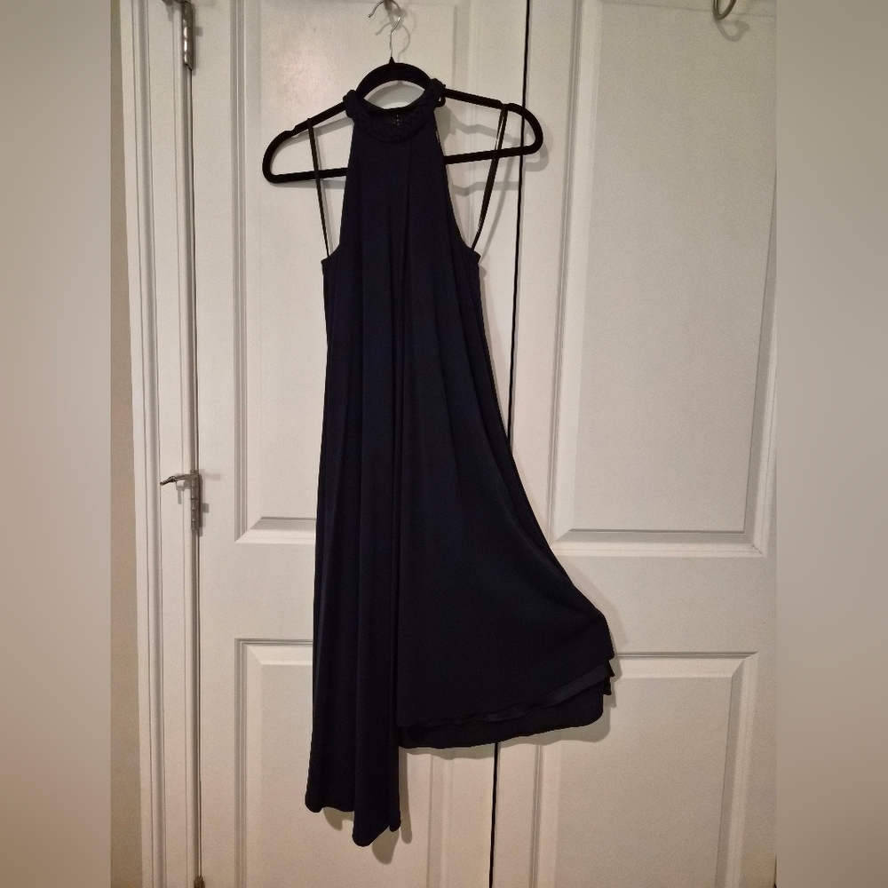Halston Marie Navy Drape Dress In Matte Jersey, US2, Wedding Dress